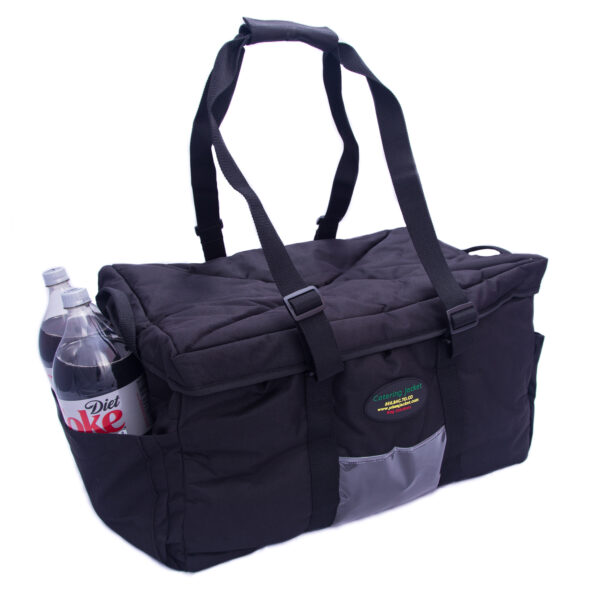 catering bag with drinks in side pouch